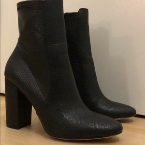 Black snake leather print booties